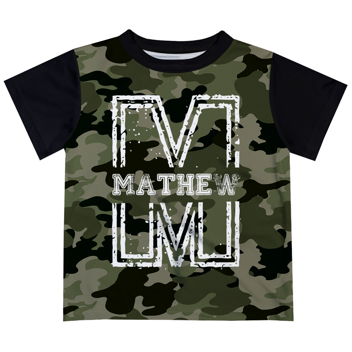 Boys green camo and white short sleeve tee shirt with name and initial - Wimziy&Co.