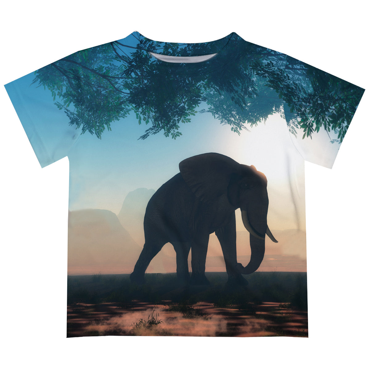 Elephant Landscape Blue Short Sleeve Boys Tee Shirt - Wimziy&Co.