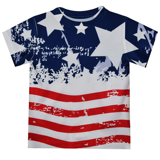 USA Flag Blue and Red Short Sleeve Tee Shirt - Wimziy&Co.