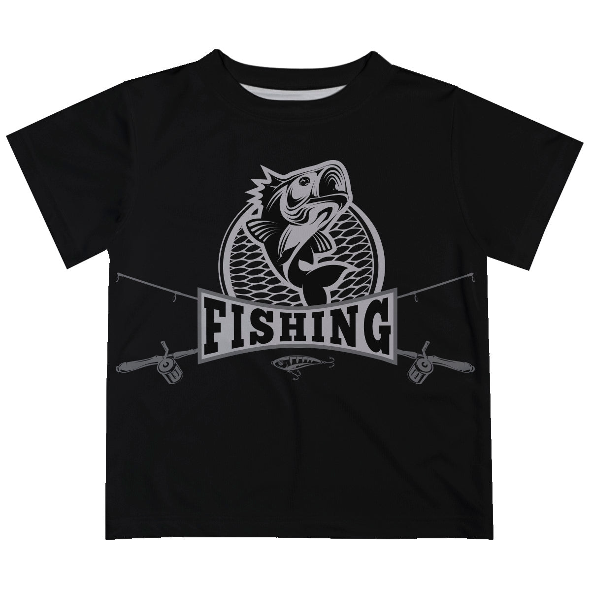Boys Black and Grey Fishing Short Sleeve Tee Shirt 2
