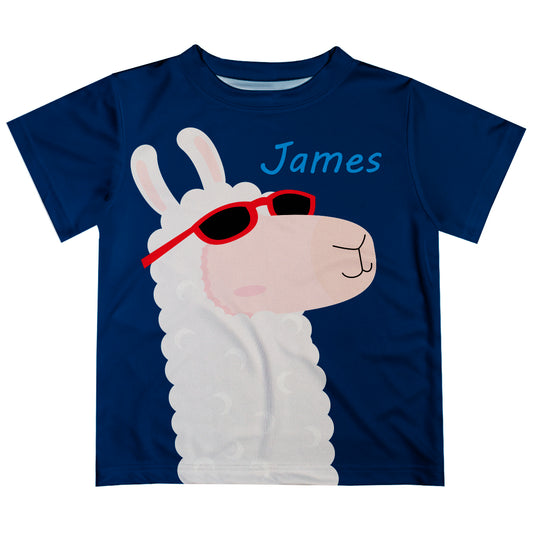 Navy and white llama boys tee shirt with name - Wimziy&Co.