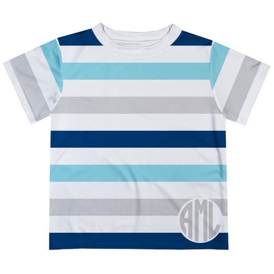 Monogram Stripes Blue Gray And White Tee Shirt - Wimziy&Co.