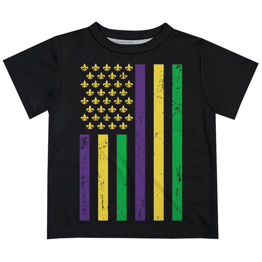 Mardi Gras Usa Flag Black Short Sleeve Tee Shirt - Wimziy&Co.
