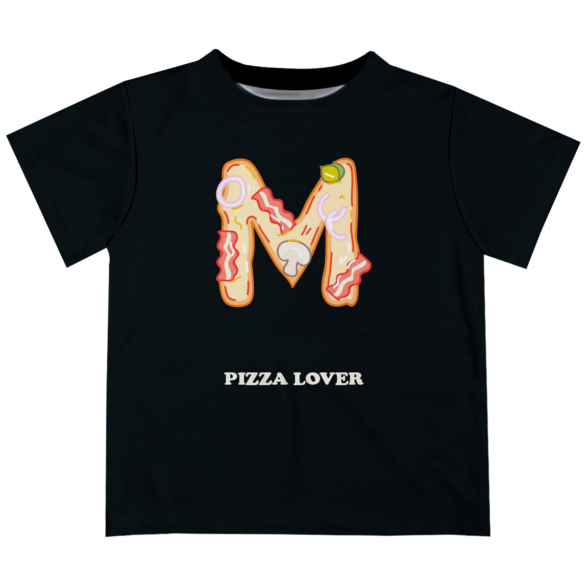 Pizza Lover Initial and Name Black Short Sleeve Tee Shirt - Wimziy&Co.