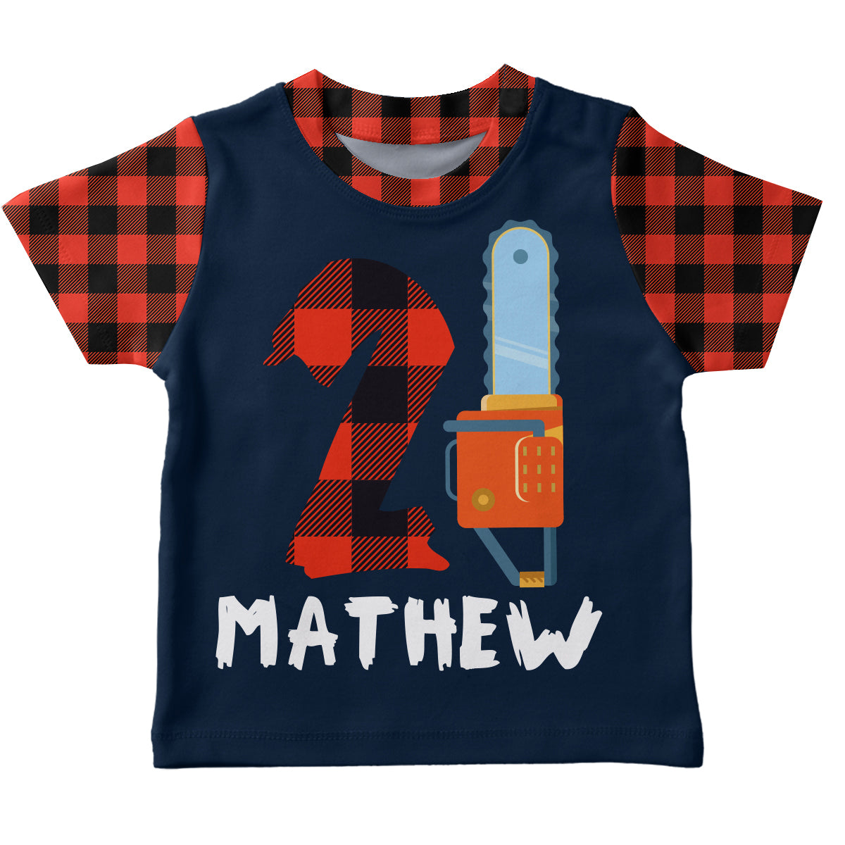 Boys navy and red plaid lumberjack short sleeve tee shirt with name and number - Wimziy&Co.