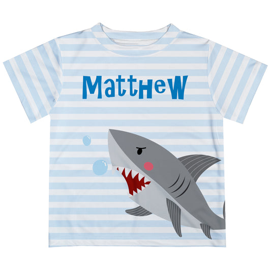 Shark Name White and Light Blue Stripes Short Sleeve Tee Shirt - Wimziy&Co.