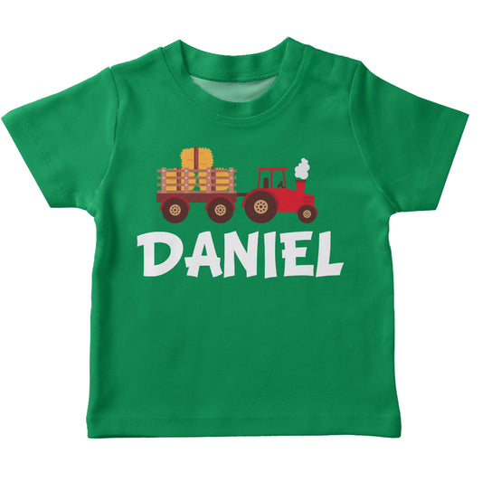 Green short sleeve boys tee shirt with tractor and name - Wimziy&Co.
