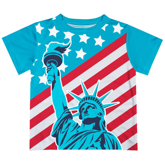 Americana USA Flag Light Blue Short Sleeve Tee Shirt - Wimziy&Co.