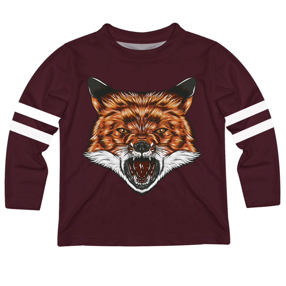 Boys maroon and white stripes fox long sleeve tee shirt - Wimziy&Co.