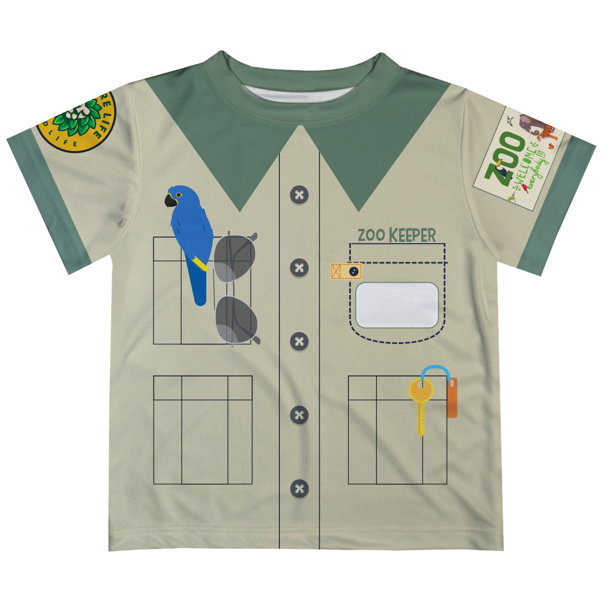 Zoo Keeper Name Beige and Green Short Sleeve Tee Shirt - Wimziy&Co.