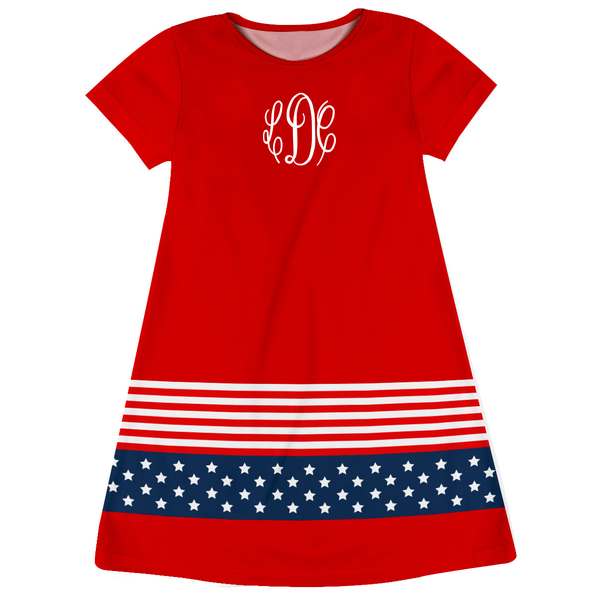 Americana Monogran Red Short Sleeve A Line Dress - Wimziy&Co.