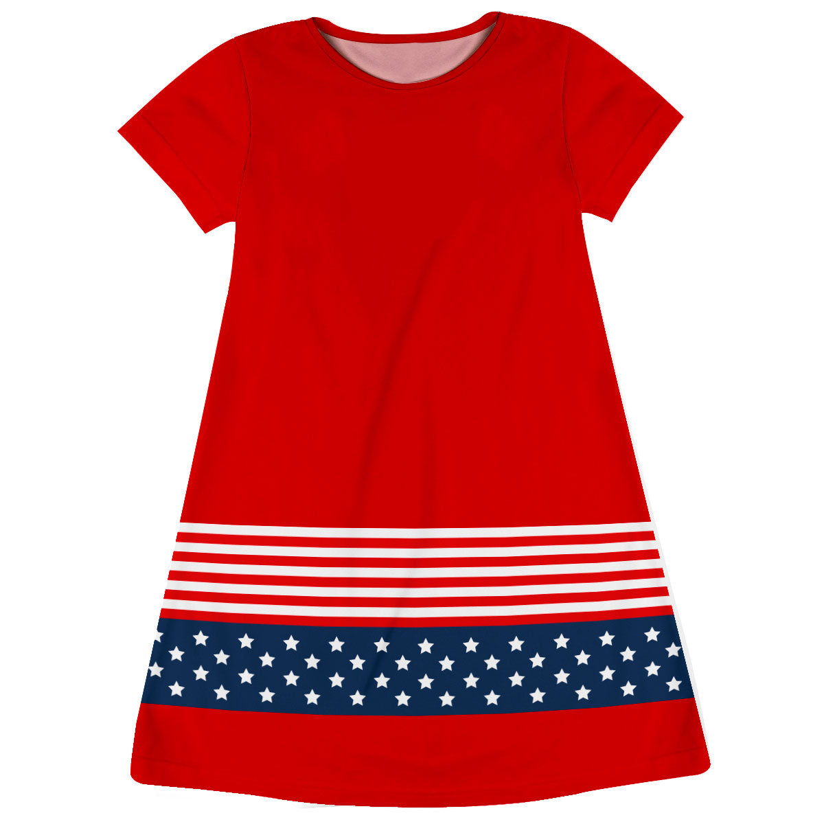 Americana Monogran Red Short Sleeve A Line Dress - Wimziy&Co.