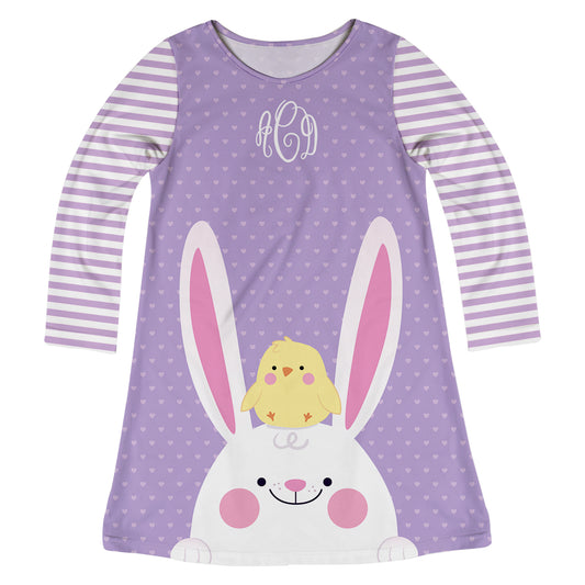Bunny And Chick Monogram Purple Long Sleeve A Line Dress - Wimziy&Co.