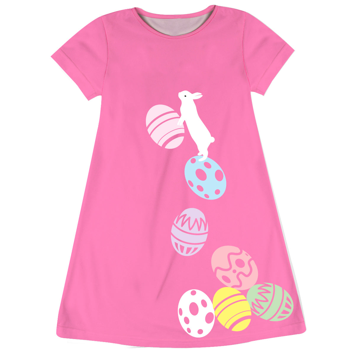 Bunny And Easter Eggs Name Pink Short Sleeve A Line Dress - Wimziy&Co.
