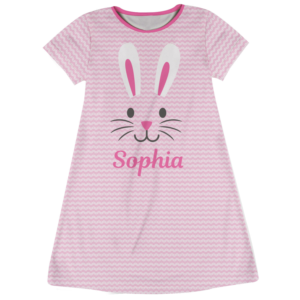 Bunny Name Pink Short Sleeve A Line Dress - Wimziy&Co.