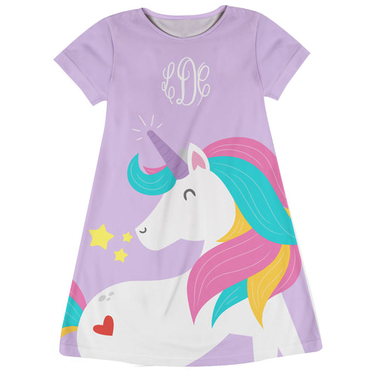 Pink and white big unicorn girls a line dress with monogram - Wimziy&Co.