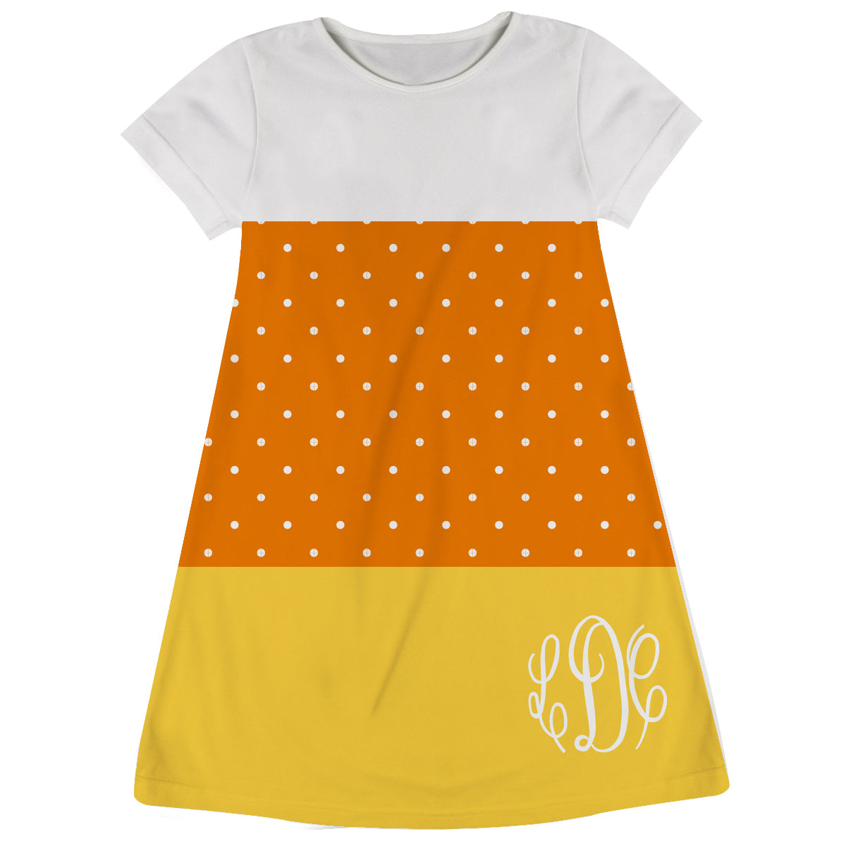 Candy Corn Monogram Stripes White And Yellow Short Sleeve A Line Dress