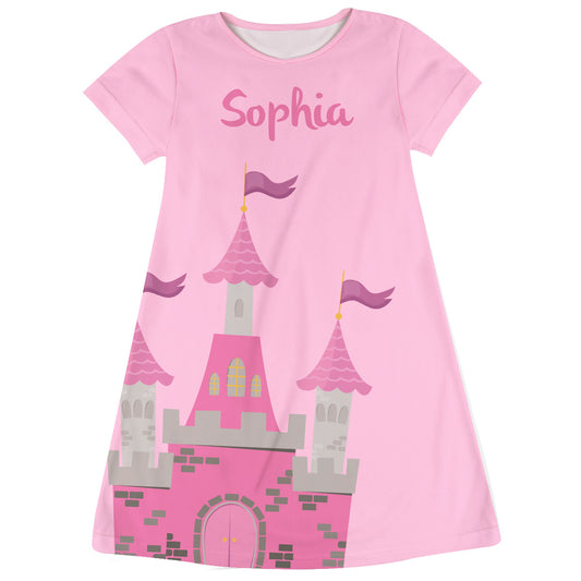 Castle Name Pink Short Sleeve A Line Dress - Wimziy&Co.