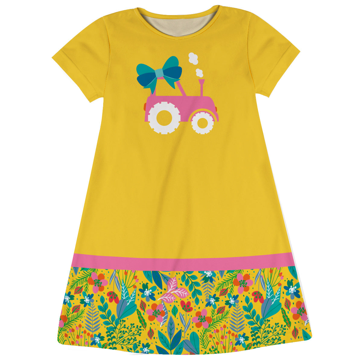 Yellow and floral tractor short sleve a line dress - Wimziy&Co.