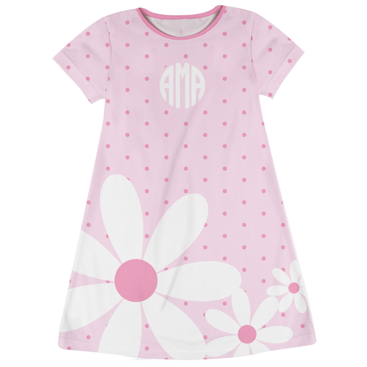Floral Monogram Pink Short Sleeve A Line Dress - Wimziy&Co.