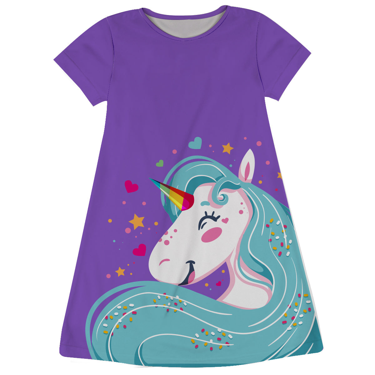 Purple and aqua big unicorn a line dress with name - Wimziy&Co.