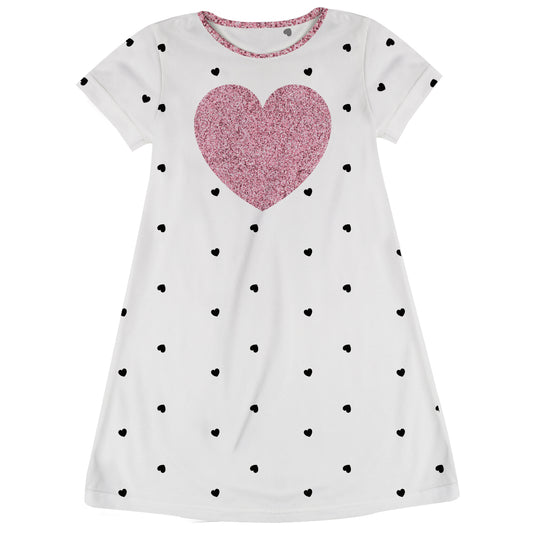 Hearts Print White Short Sleeve A Line Dress - Wimziy&Co.