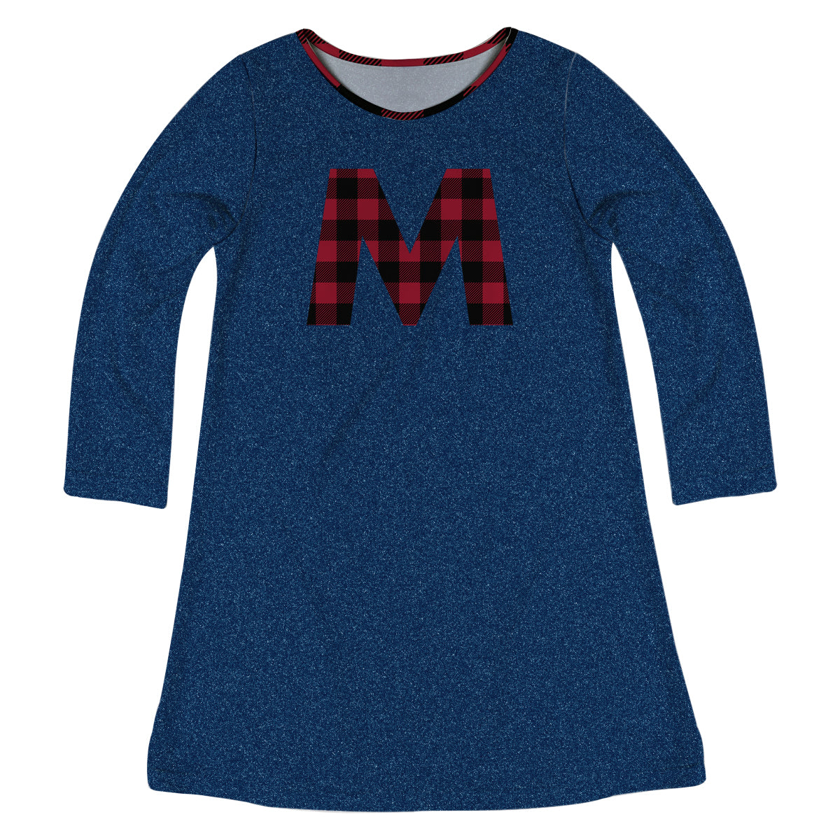 Girls navy denim and red plaid initial a line dress - Wimziy&Co.