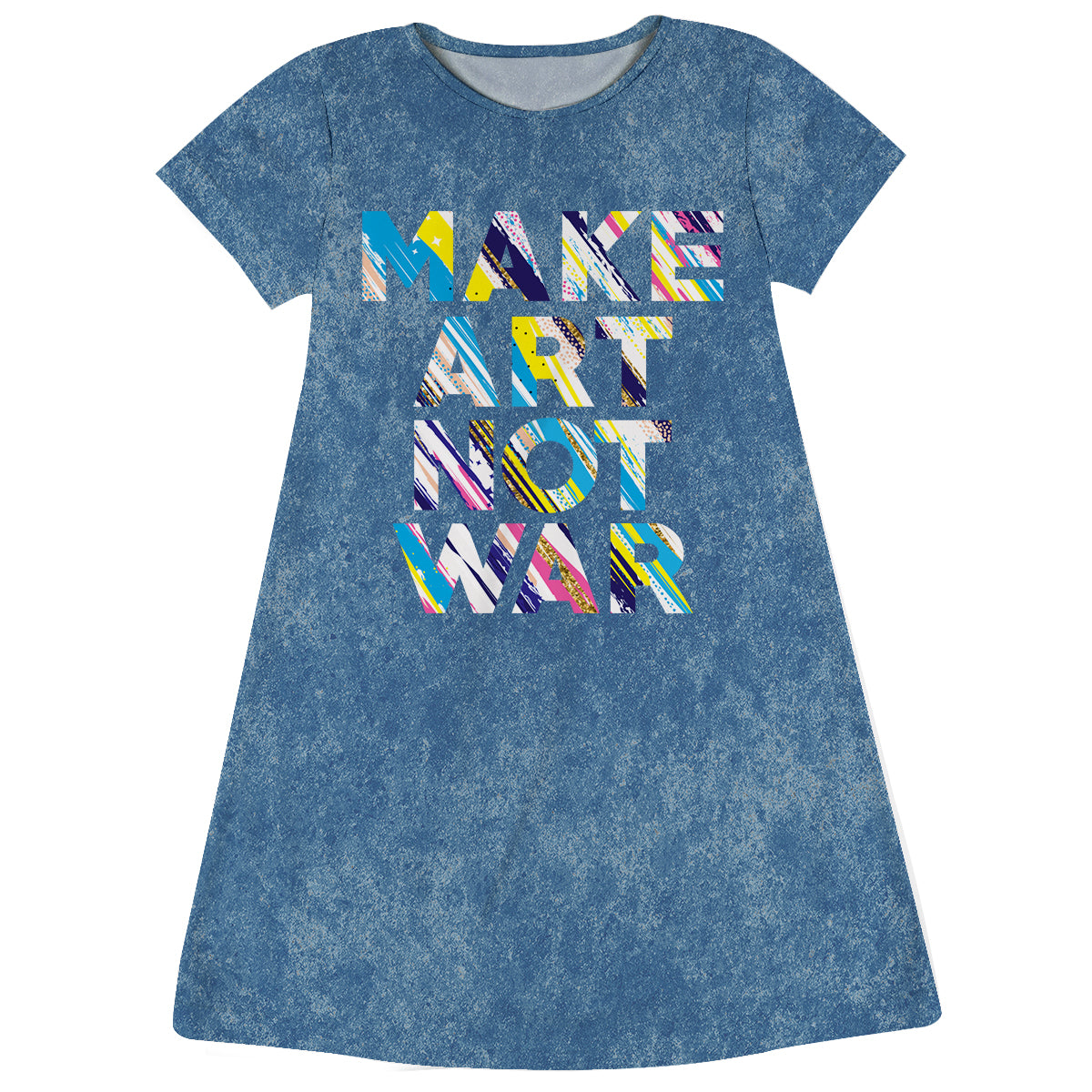 Make Art Not War Blue Denim Short Sleeve A Line Dress - Wimziy&Co.