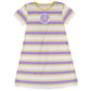 Monogram White Yellow And Purple Stripes Short Sleveve A Line Dress - Wimziy&Co.