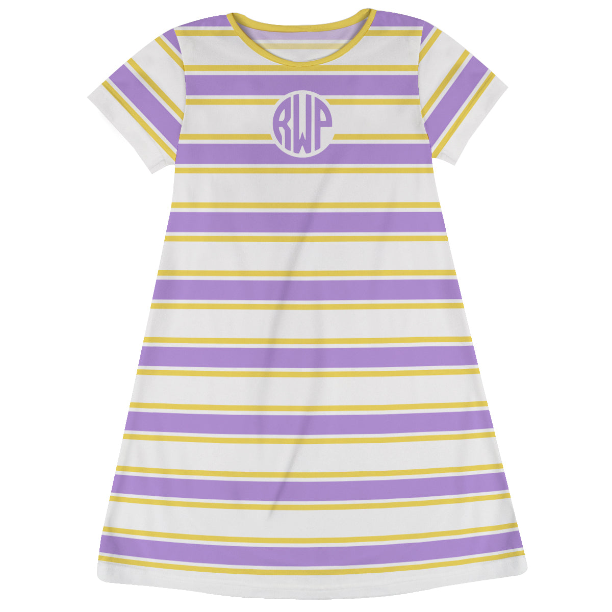 Monogram White Yellow And Purple Stripes Short Sleveve A Line Dress - Wimziy&Co.