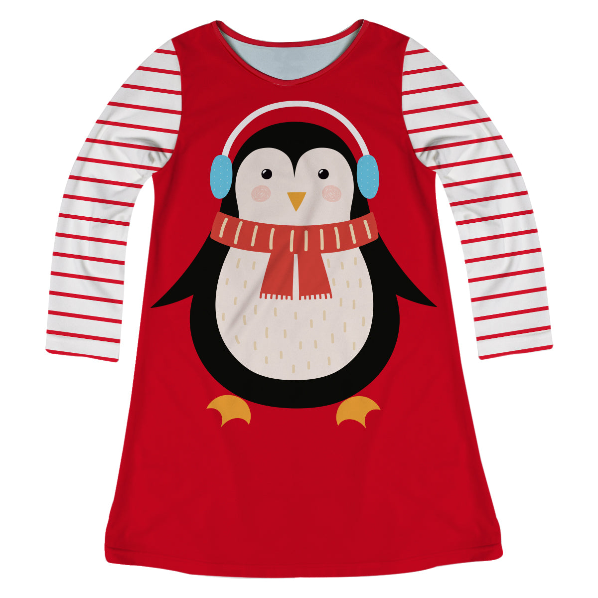 Red and white penguin long sleeve a line dress - Wimziy&Co.