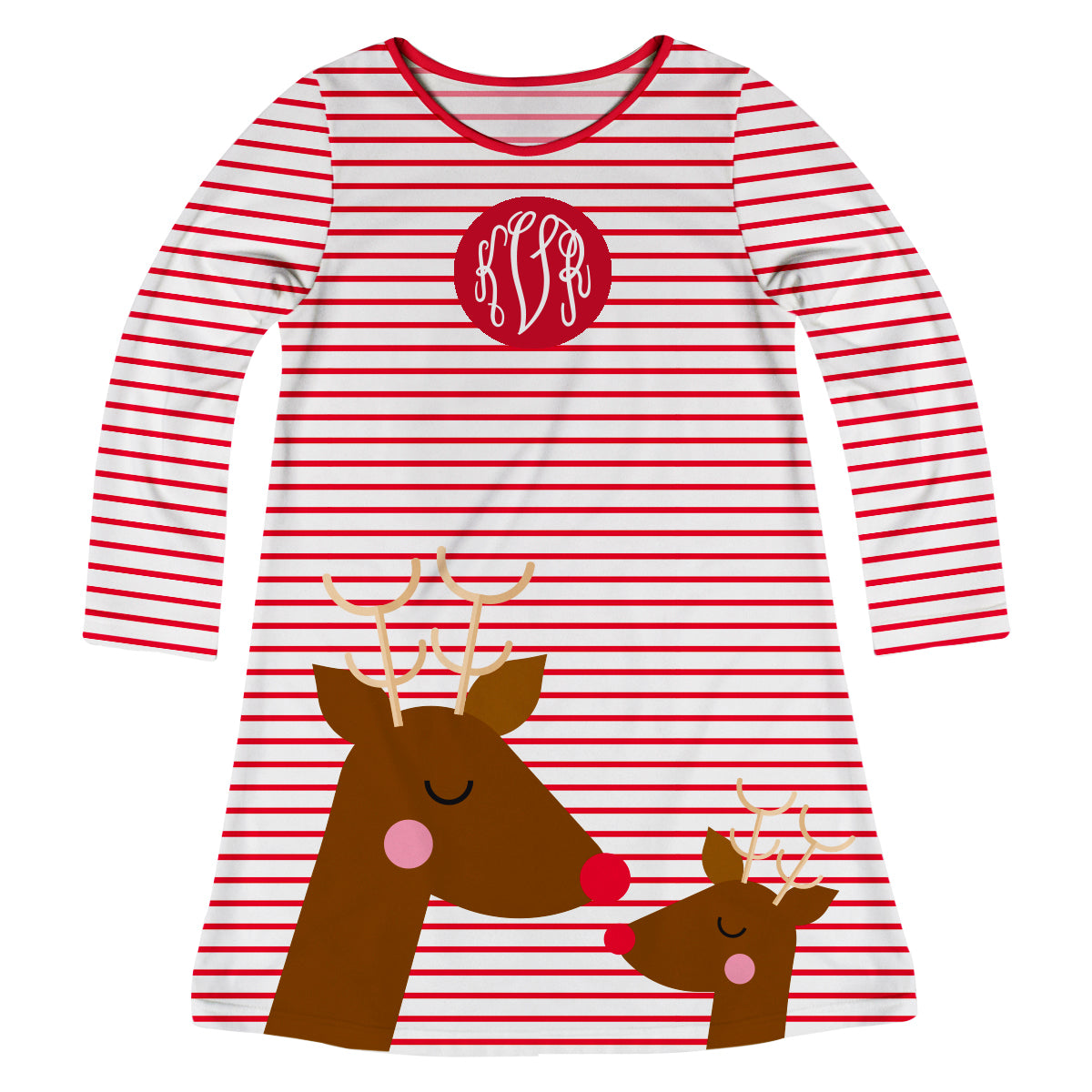 Red and white stripes reindeer dress with monogram - Wimziy&Co.