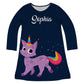 Navy and purple cat unicorn a line dress with name - Wimziy&Co.