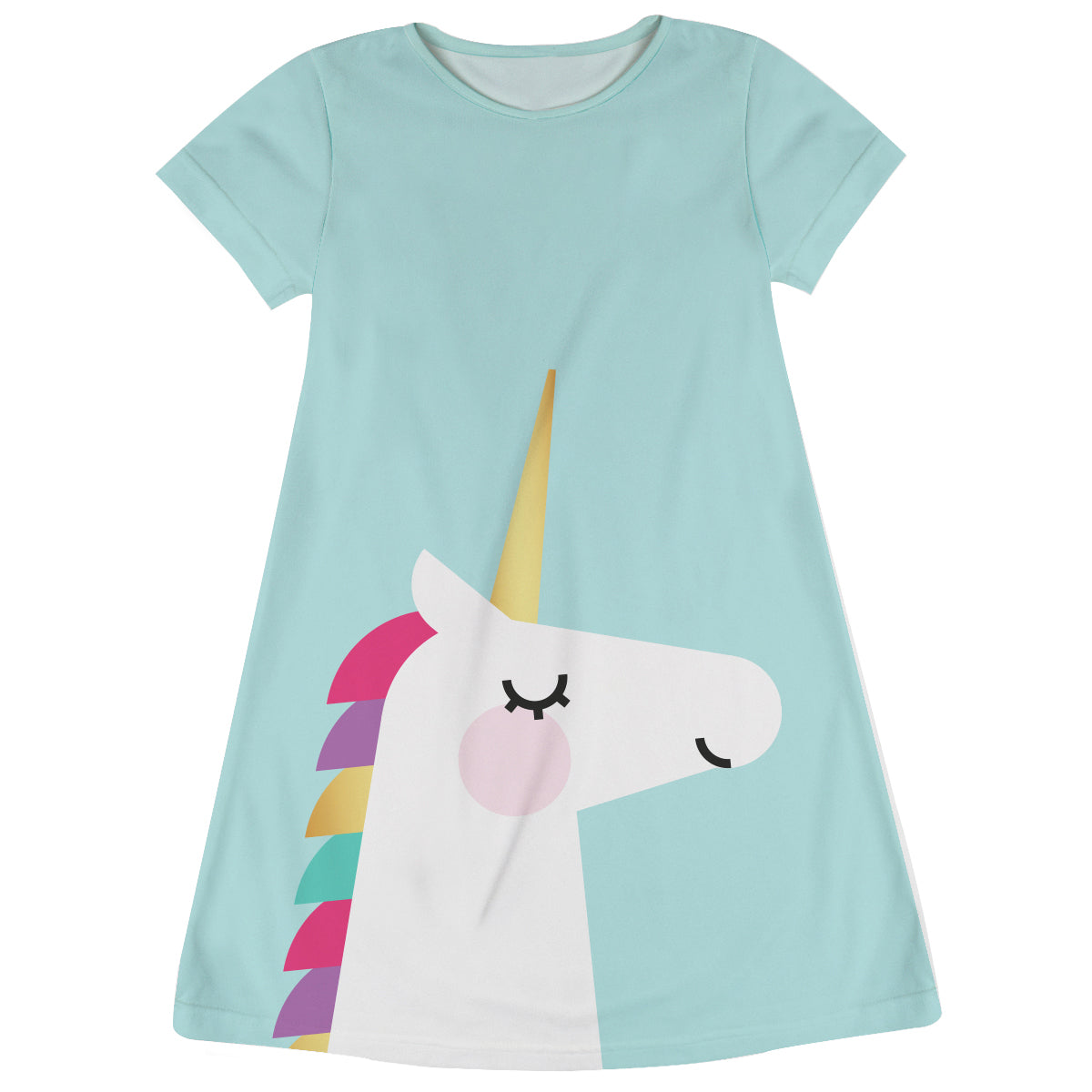 Light blue and white unicorn a line dress with name - Wimziy&Co.
