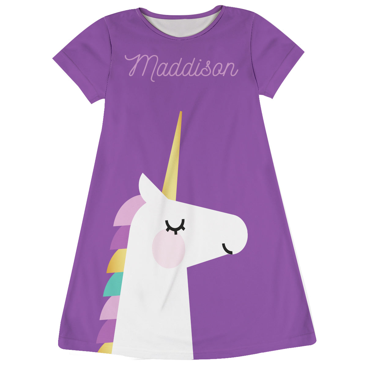 Purple and white unicorn a line dress with name - Wimziy&Co.