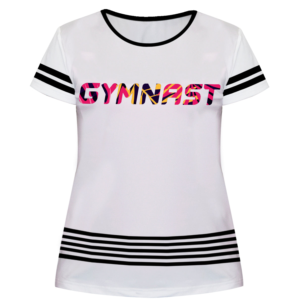 Gymnast Stripe White Black Short Sleeve Girls Tee Shirt - Wimziy&Co.