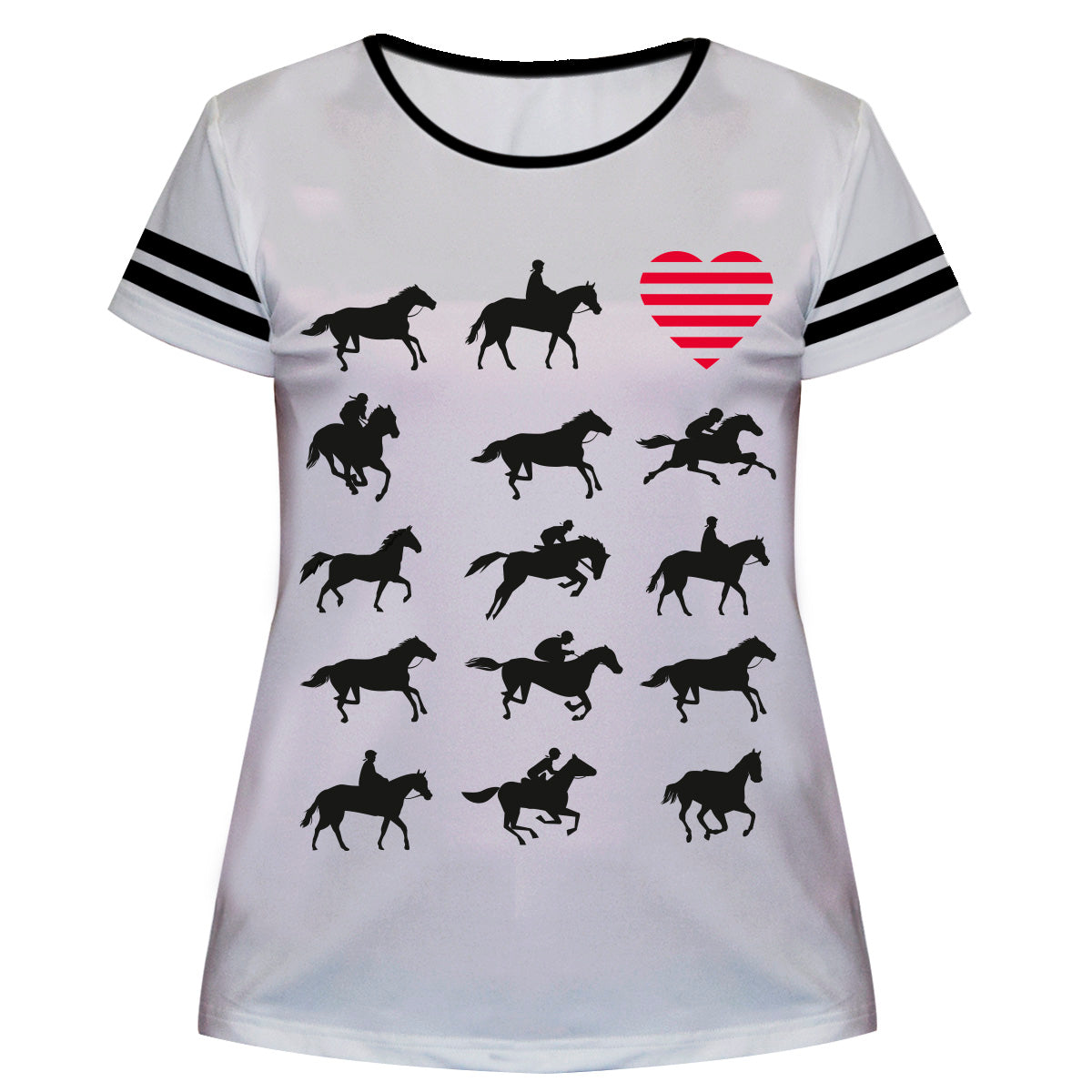 White and black horses with heart short sleeve blouse - Wimziy&Co.
