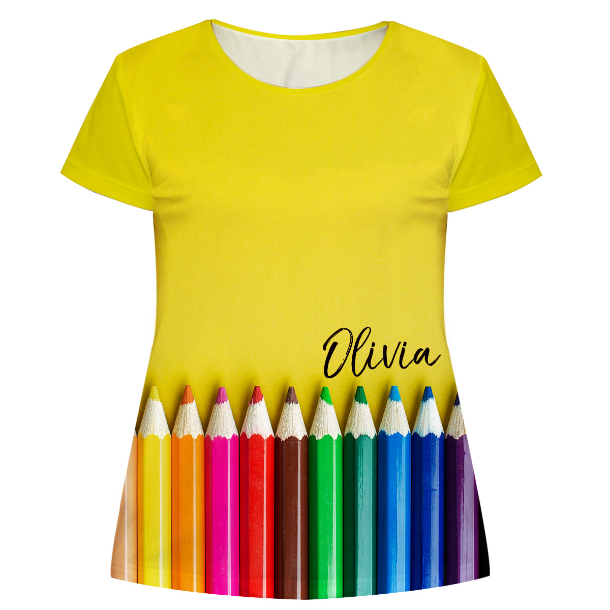 Pencil Colors Name Yellow Short Sleeve Girls Tee Shirt - Wimziy&Co.