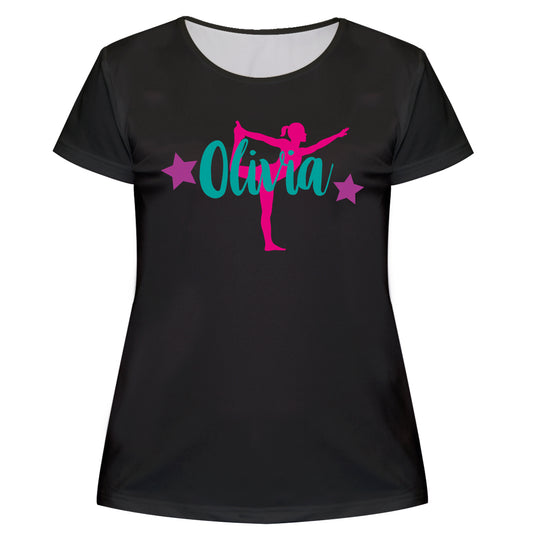 Black and pink gymnast silhouette girls blouse with name - Wimziy&Co.