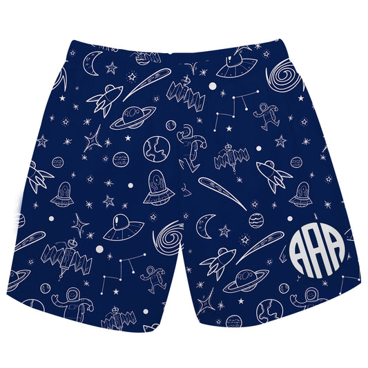 Space Print Monogram Navy Pull On Short - Wimziy&Co.