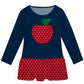 Apple And Polka Dots Navy And Red Long Sleeve Epic Dress - Wimziy&Co.