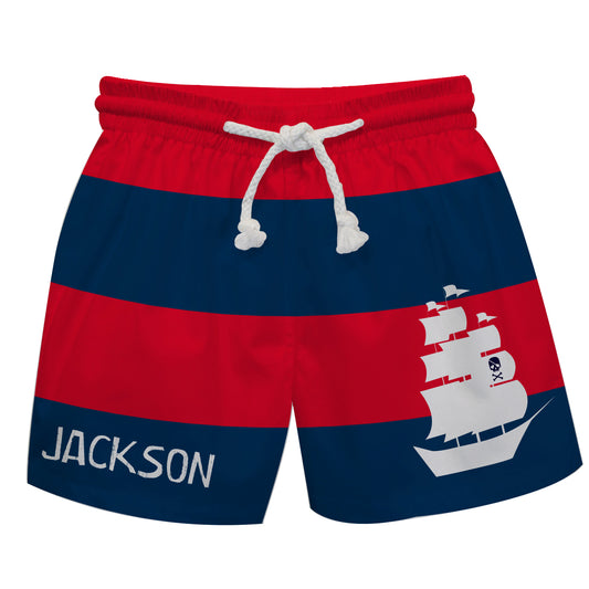 Boat Name Red and Navy Stripes Swimtrunk - Wimziy&Co.