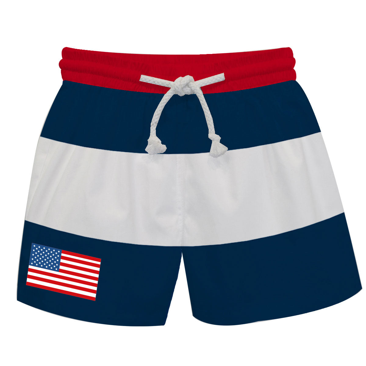 USA Flag Monogram Navy And White Stripes Swimtrunk - Wimziy&Co.