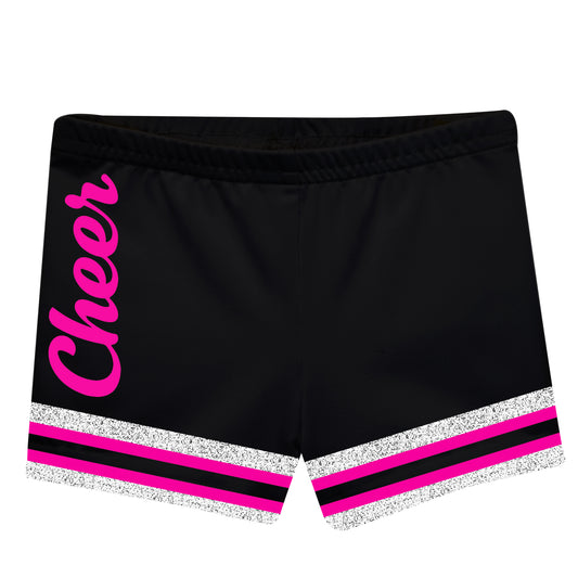 Cheer Gray and Hot Pink Stripes Black Shorties - Wimziy&Co.