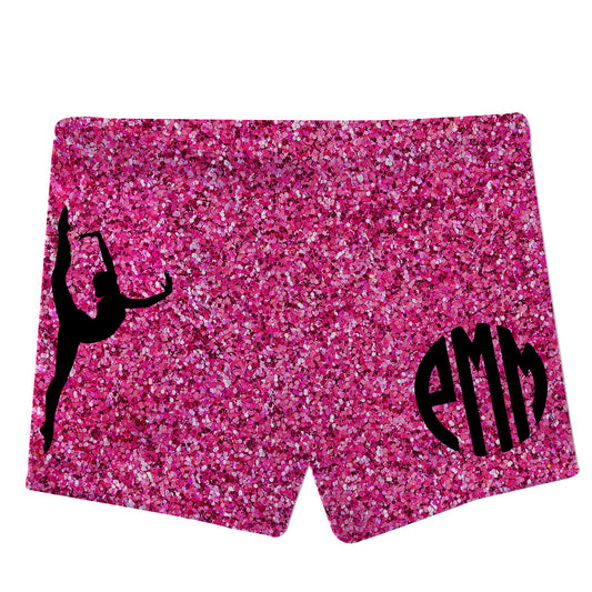 Hot pink glitter and Black dance shorts with monogram - Wimziy&Co.