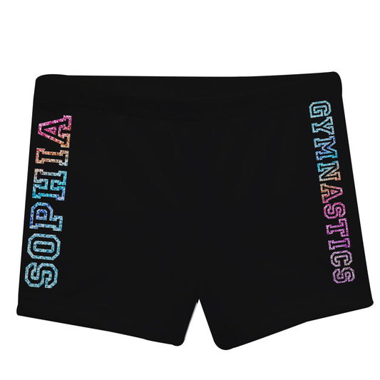 Black and multicolor glitter gymnast shorts with name - Wimziy&Co.