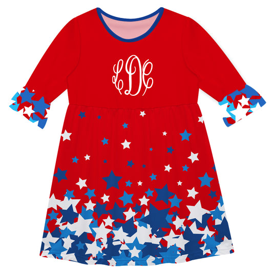 Stars Monogram Red Amy Dress Three Quarter Sleeve - Wimziy&Co.