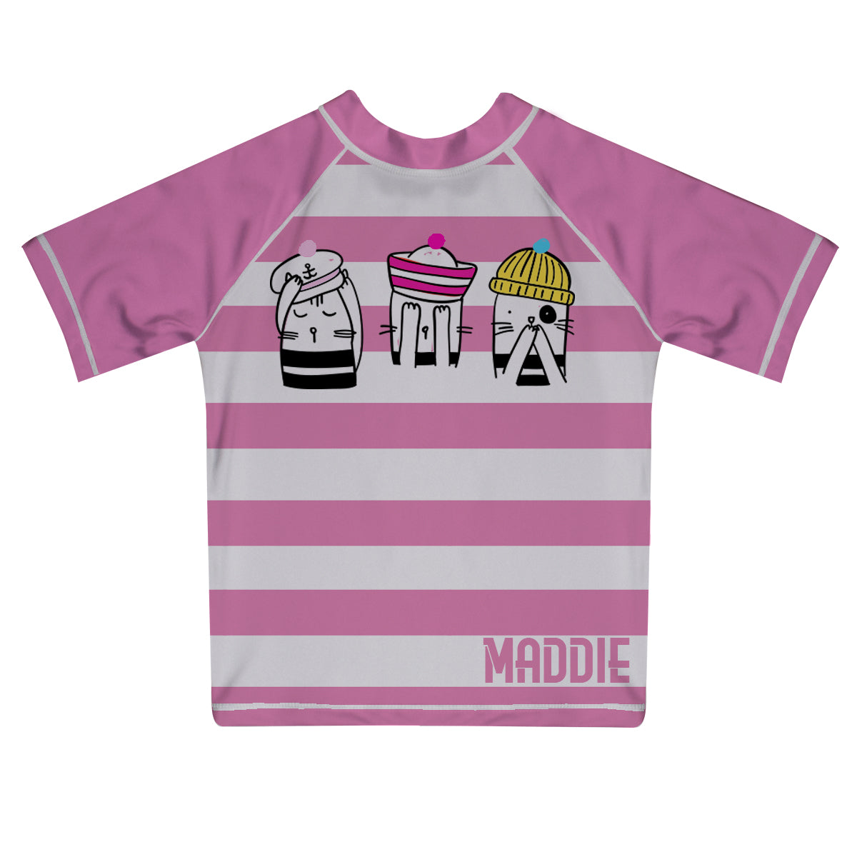 Cats Name Pink and White Stripes Rash Guard - Wimziy&Co.