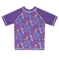Mermaid and Name Print Purple Short Sleeve Rash Guard - Wimziy&Co.