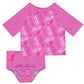 Mermaid and Name Print Pink 2pc Short Sleeve Rash Guard - Wimziy&Co.